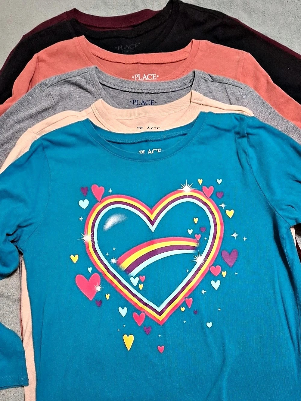 The Children's Place Girls Graphic T-Shirt Bundle LotSize Medium 7/8 Black Grey